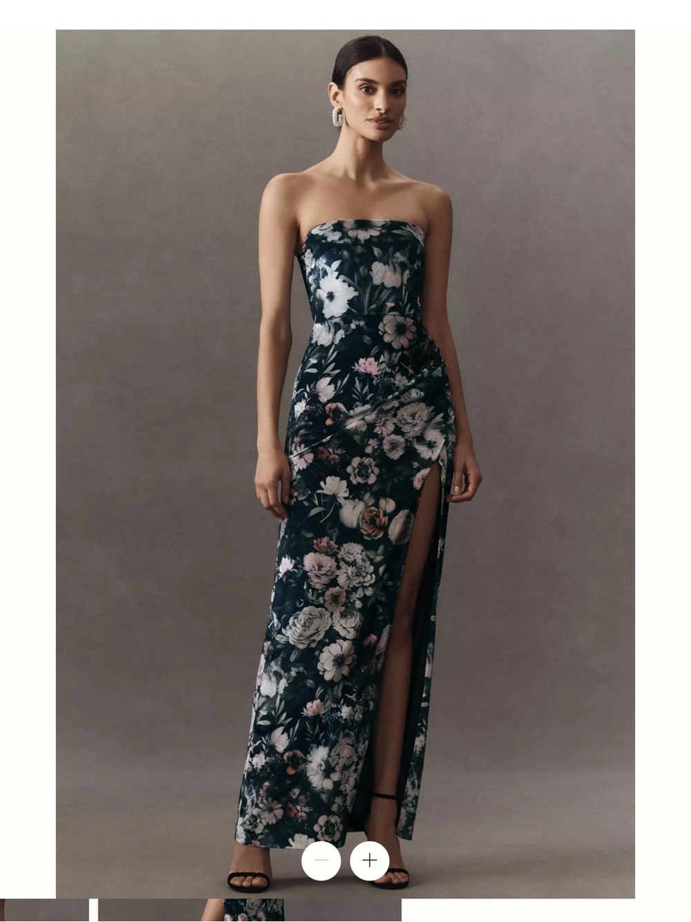 Anthropologie BHLDN Luella Strapless Side-Slit Printed Stretch Velvet Maxi Dress
